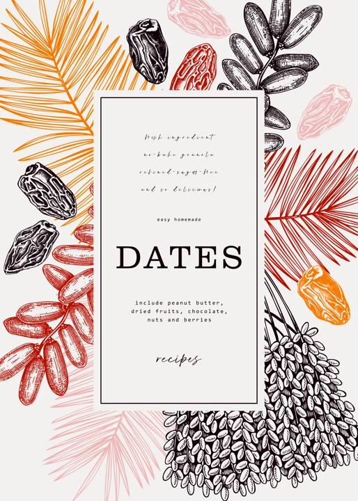 Sketched wreath design with date palm leaves and dried fruits illustrations in engraved style. Hand drawn vegan food ingredients vector background. Oriental sweets sketches - dried dates banner 